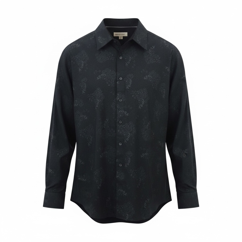 Pronto Uomo XL Black Floral Jacquard Dress Shirt Pinstripe Modern Stretch